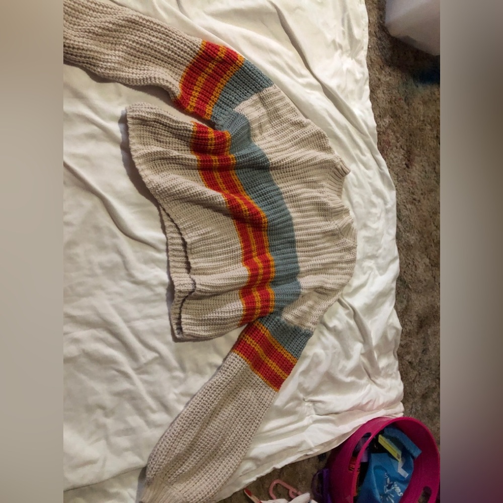 White sweater with cute color stripes